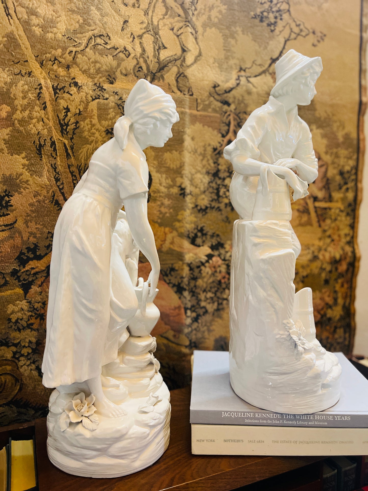 Italian Porcelain Blanc de Chin Pastoral Statuettes, Pair