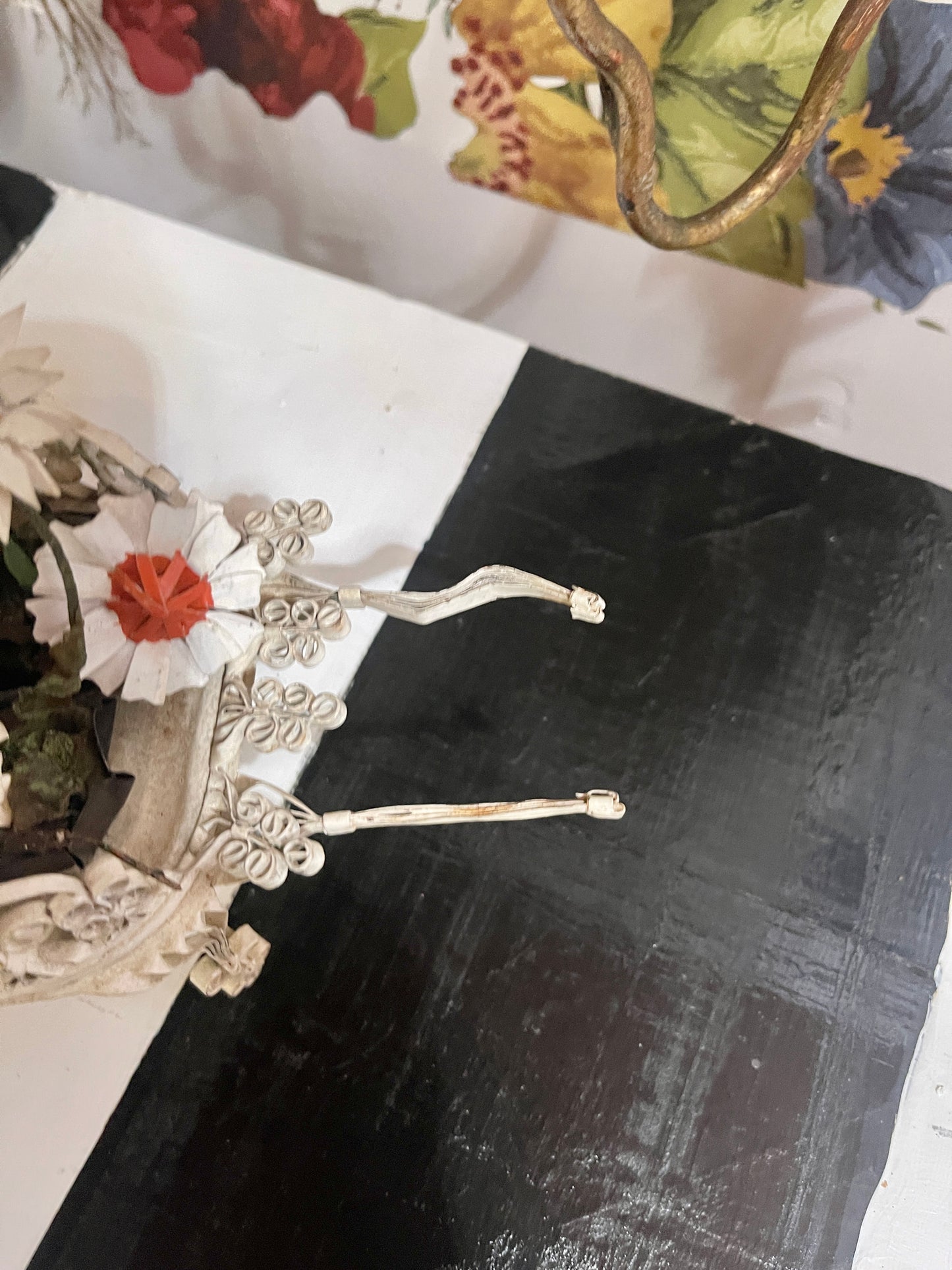 Vintage Tole Wheelbarrow with Flowers and Frawns