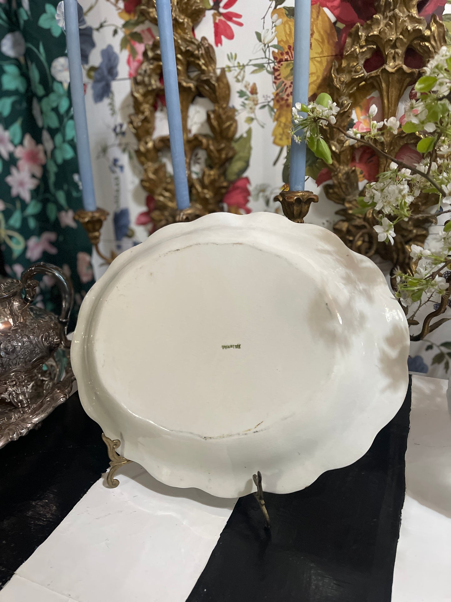 Flow Blue Antique  Pheasant Platter, Estate Decor