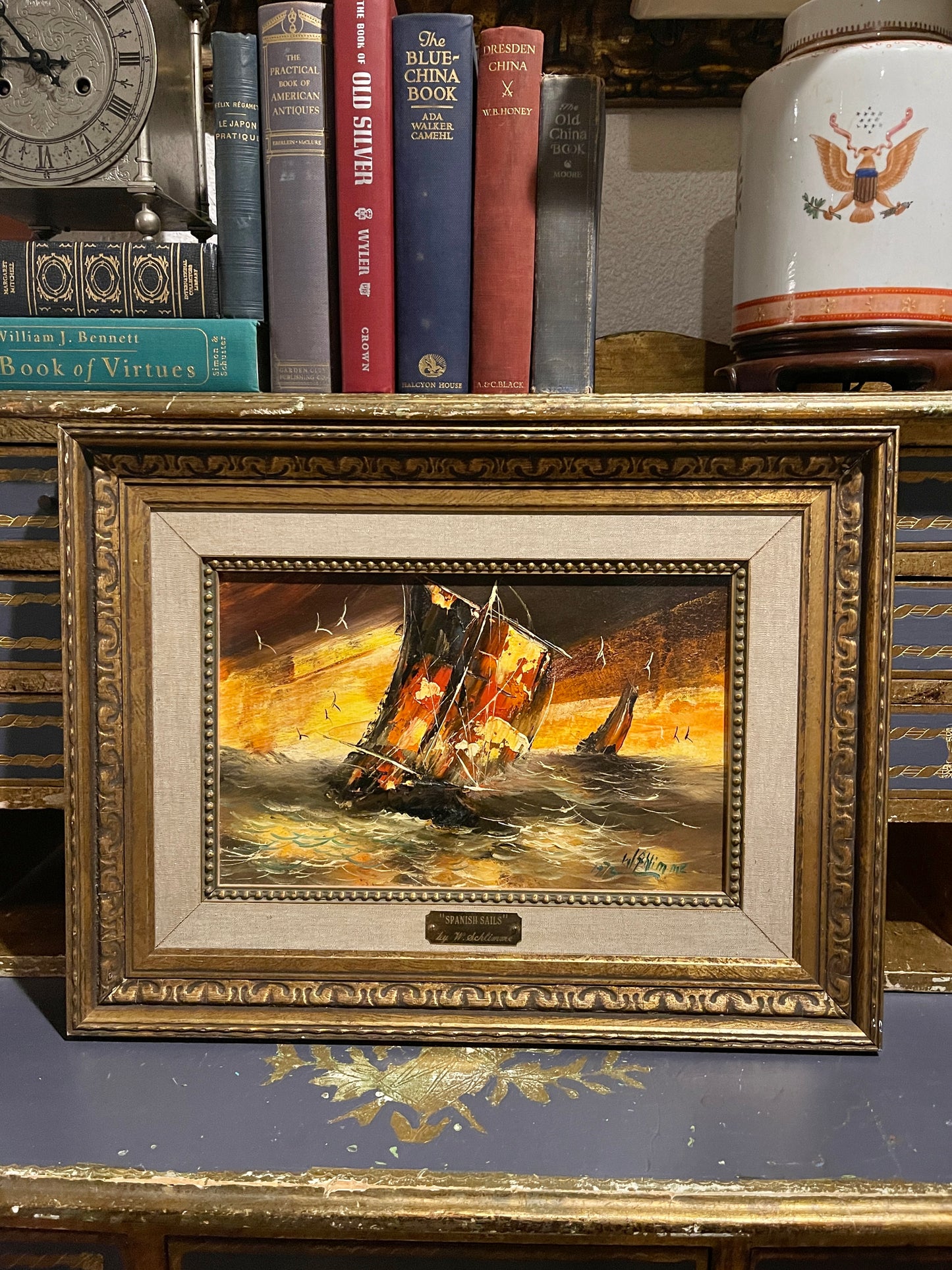 Spanish Sails by Wolfgang Arthur Schlimme, Original Oil Painting, Vintage
