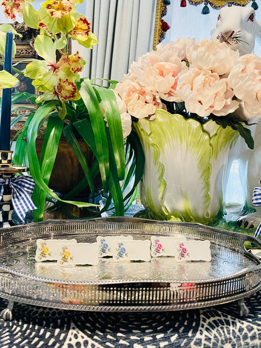 Vintage Porcelain Place Cards, Made in Japan Andrea by Sadek, Set of Six