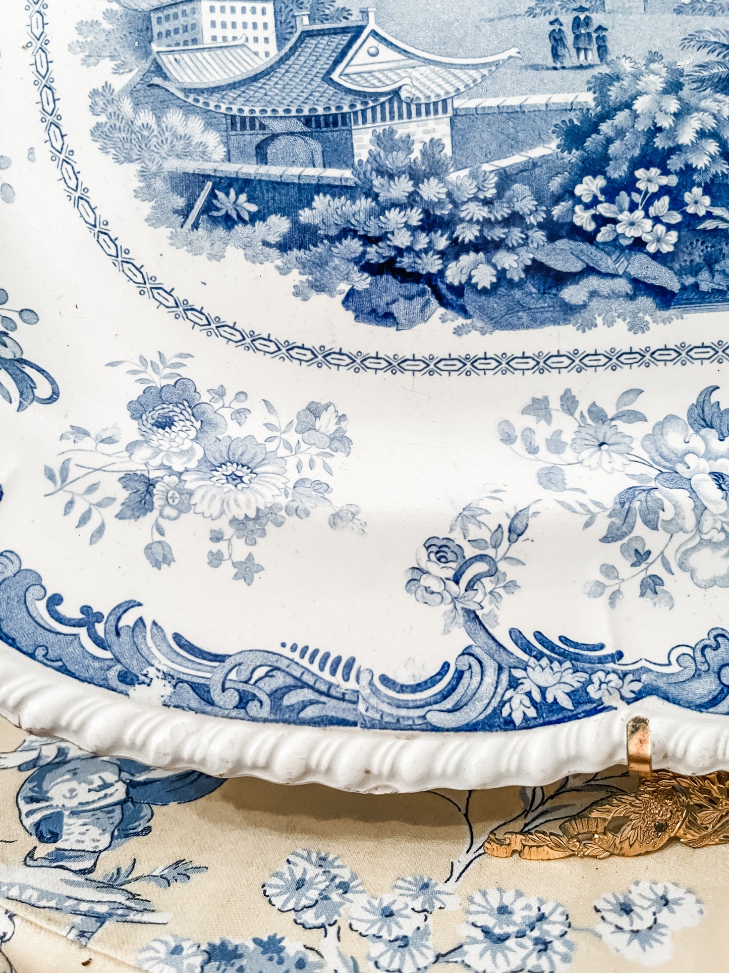 Antique 19th Century Minton Chinese Marine Opaque Blue and White Chinoiserie Platter, XLARGE