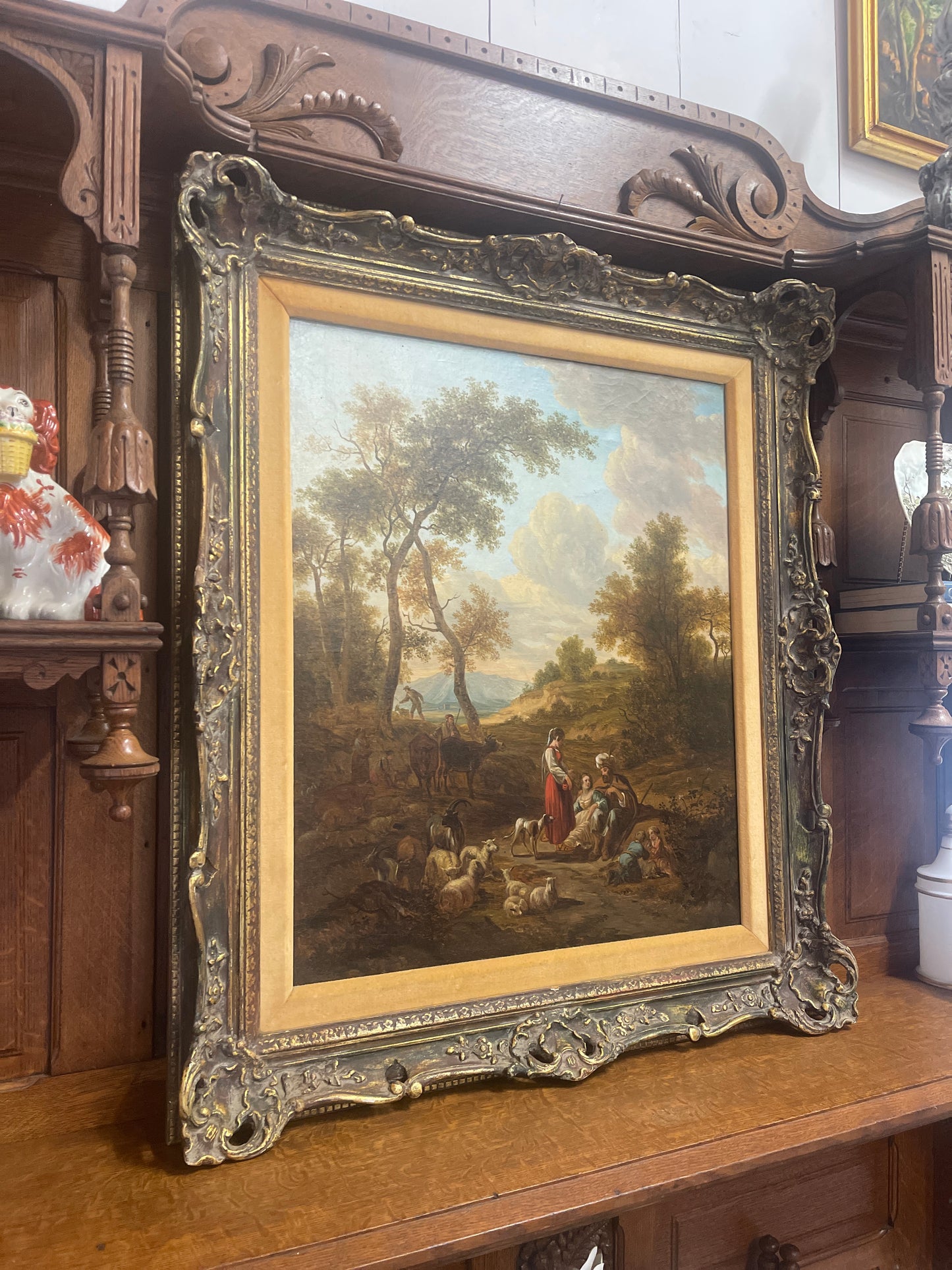 Antique Oil Painting Reproduction of Italianate landscape with Jacob, Leah and Rachel, by Nicolaes Berchem