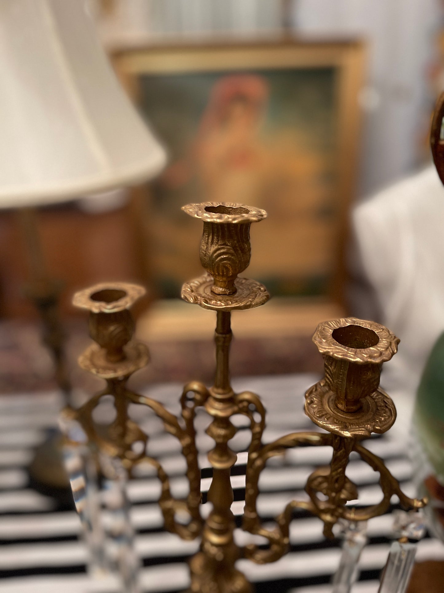 Vintage Ormolu Rococo Candlestick with Rectangular Prisms,