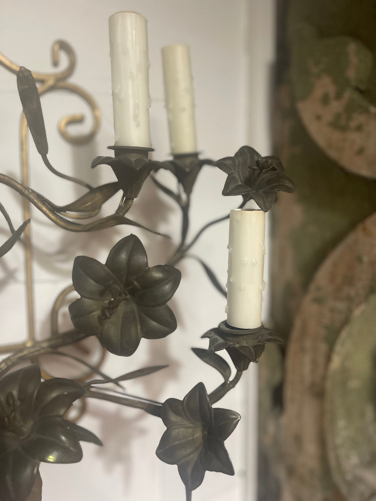 Late 19th Century French Bronze Candelabra Style Wall Sconces, Cheub Urns