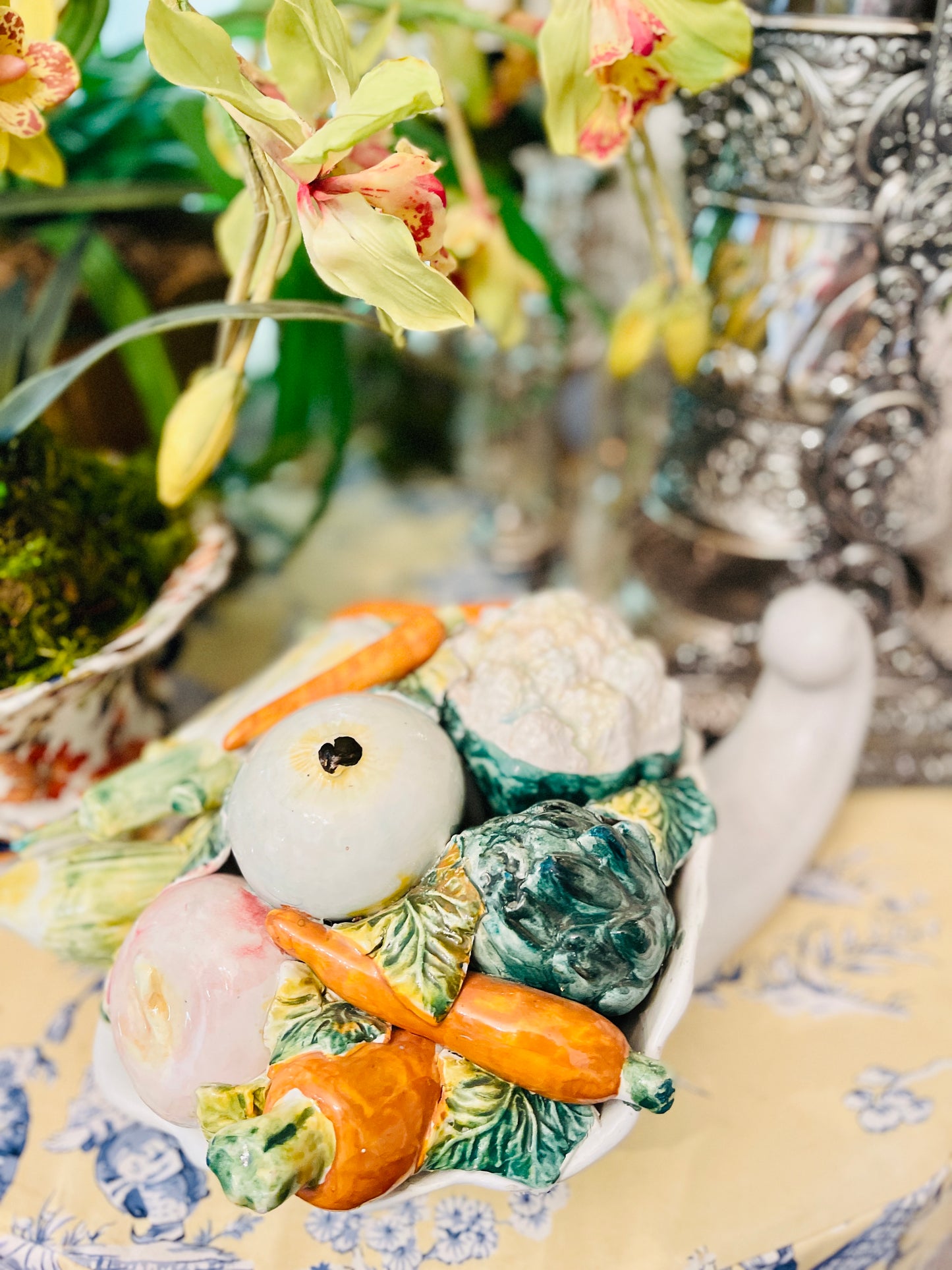 Vintage Italian Cornucopia, Hand Painted Porcelain