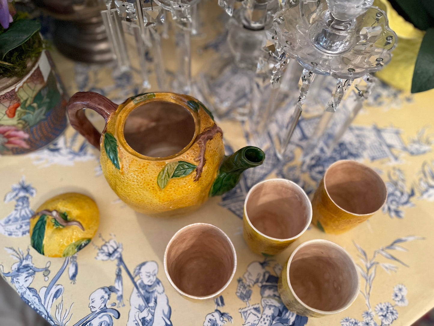 Vintage Majolica Lemon Tea Set, Made in Japan