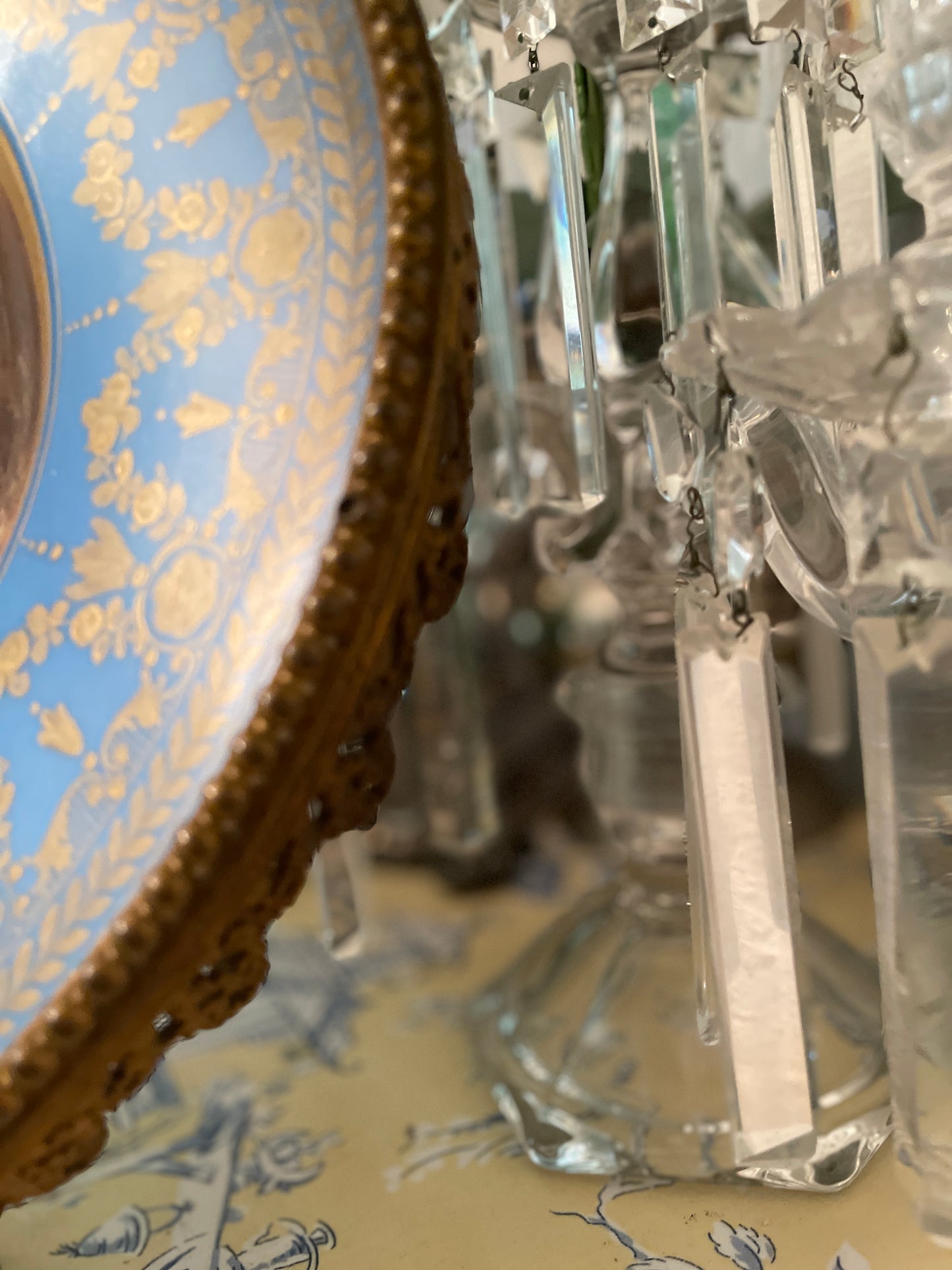 XLARGE French Porcelain Sevres Style Tray with Gilded Tole Trim, Pastoral Courting Scene in the style of Boucher