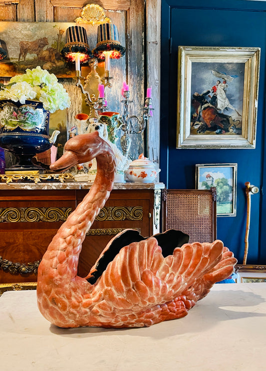 Vintage Terracotta Swan Planter, Custom Terracotta Finish