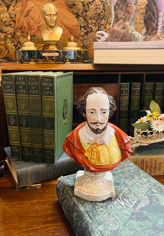Antique Staffordshire Bust of Shakespeare – “Shakespere” Spelling – 19th Century English Figurine