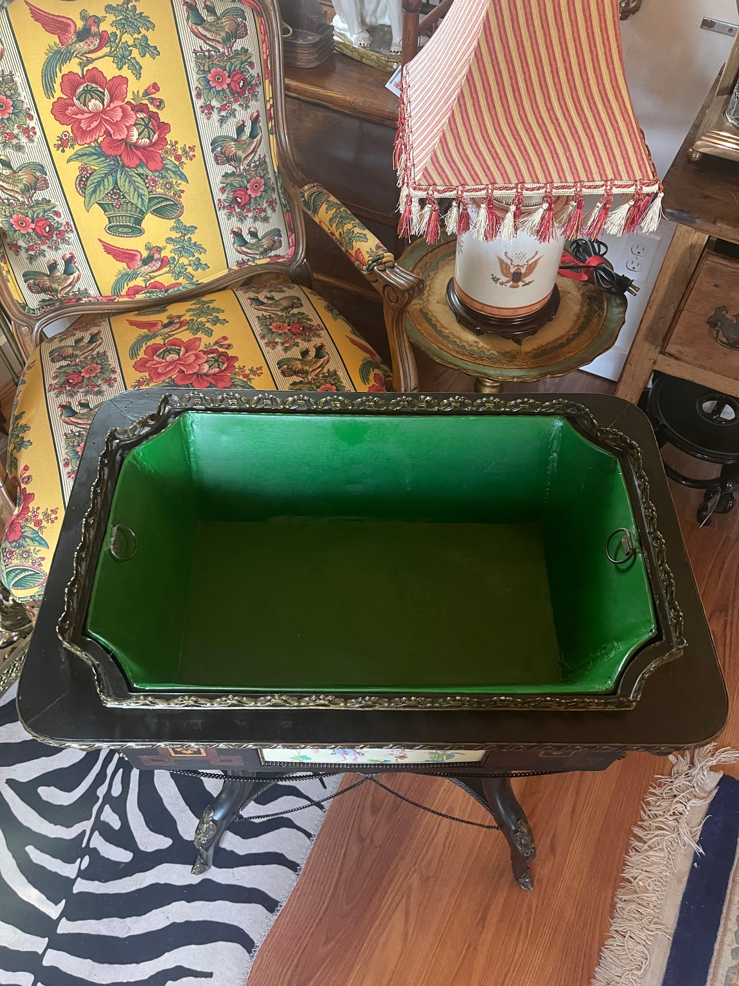 Antique Neoclassical Jardiniere Planter Table with Ormolu Detail and Painted Porcelain, Napoleon III, French Antique, Bronze, Estate Decor