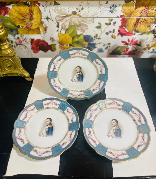 Lovely Sèvres Style French 19th Century Napoleon Bonaparte Plate - 3 AVAILABLE- Gilt Detail, Pink Bows