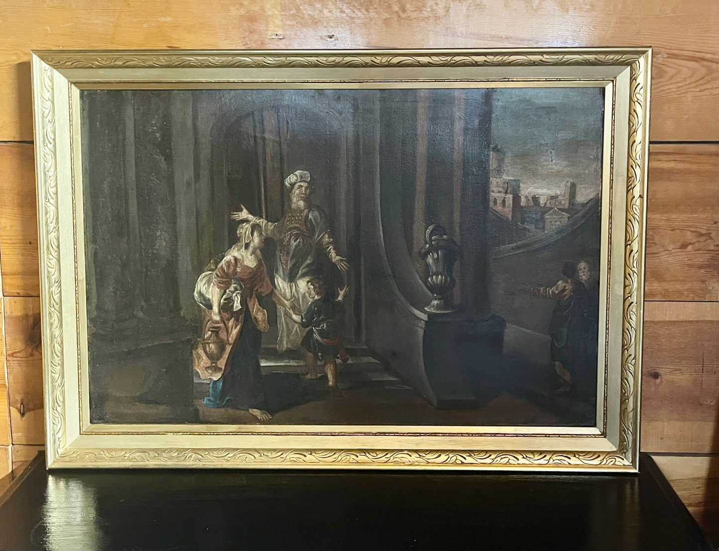 Antique Master Oil Painting, Christ in the Temple as a Child, Biblical Scene in Grand Architectural Setting, Jesus, Estate Art