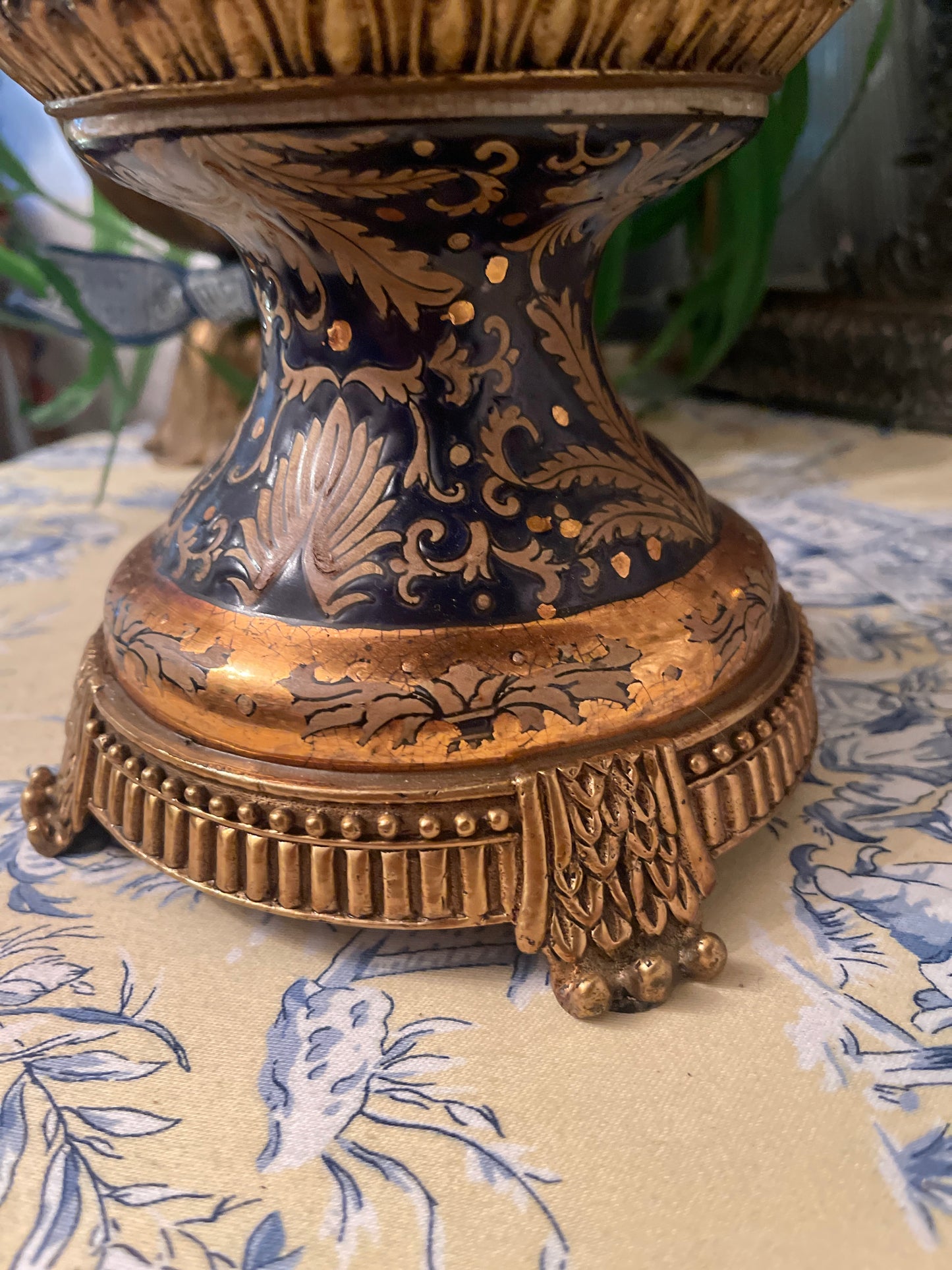 Ram’s Head French Blue and Gold Urn