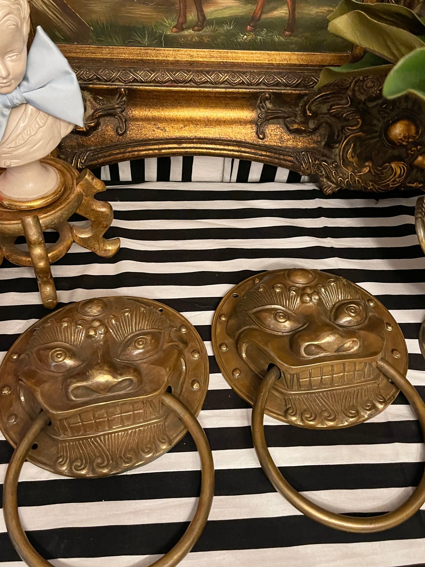 Brass Foo Dog Door Knocker/Towel Rack, Offered Individually