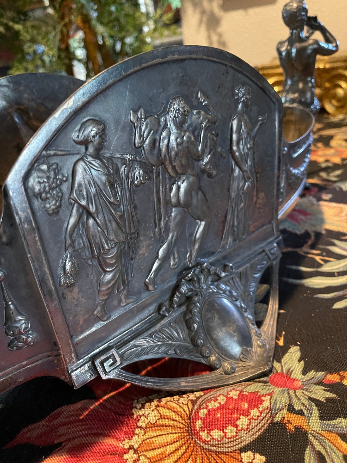 Neoclassical Figural Silverplate Jardinière Centerpiece with Dancing Maidens, c. 1900