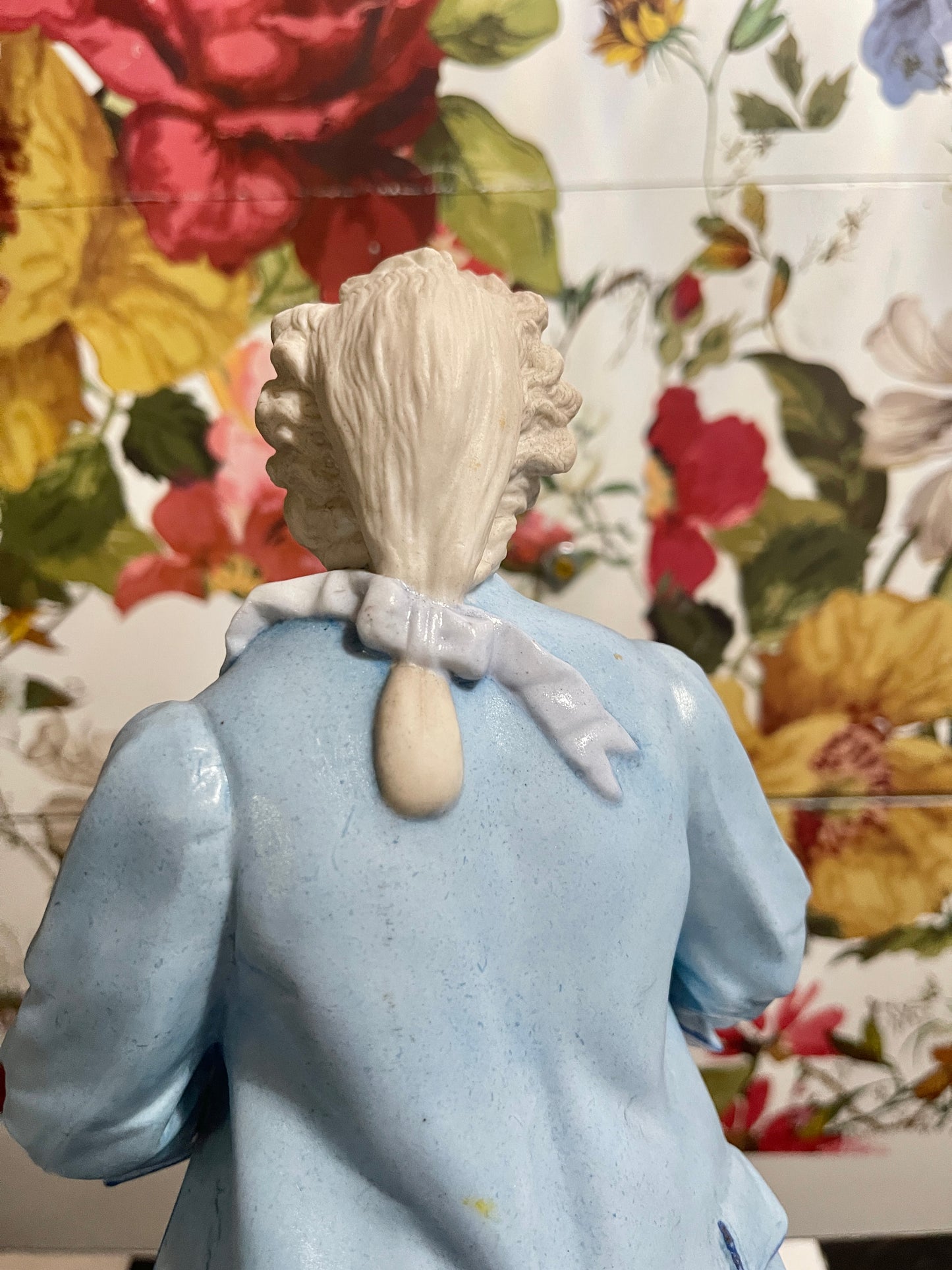 Blue and White French Figural Porcelain Statuettes, European Porcelain Bisque, Hand Painted