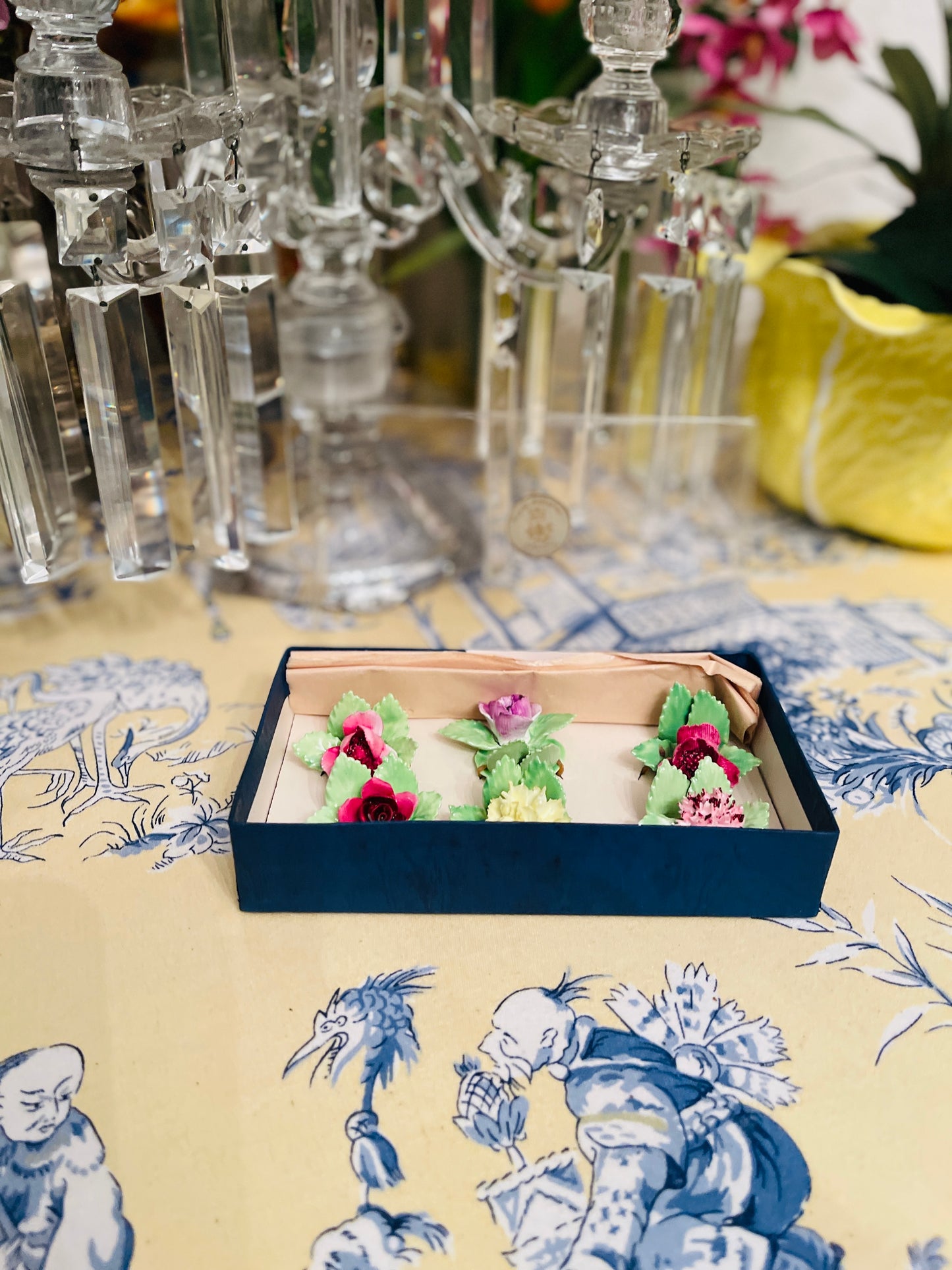 Royal Adderley Bone China Floral Place Card Holders, Vintage, Made in England