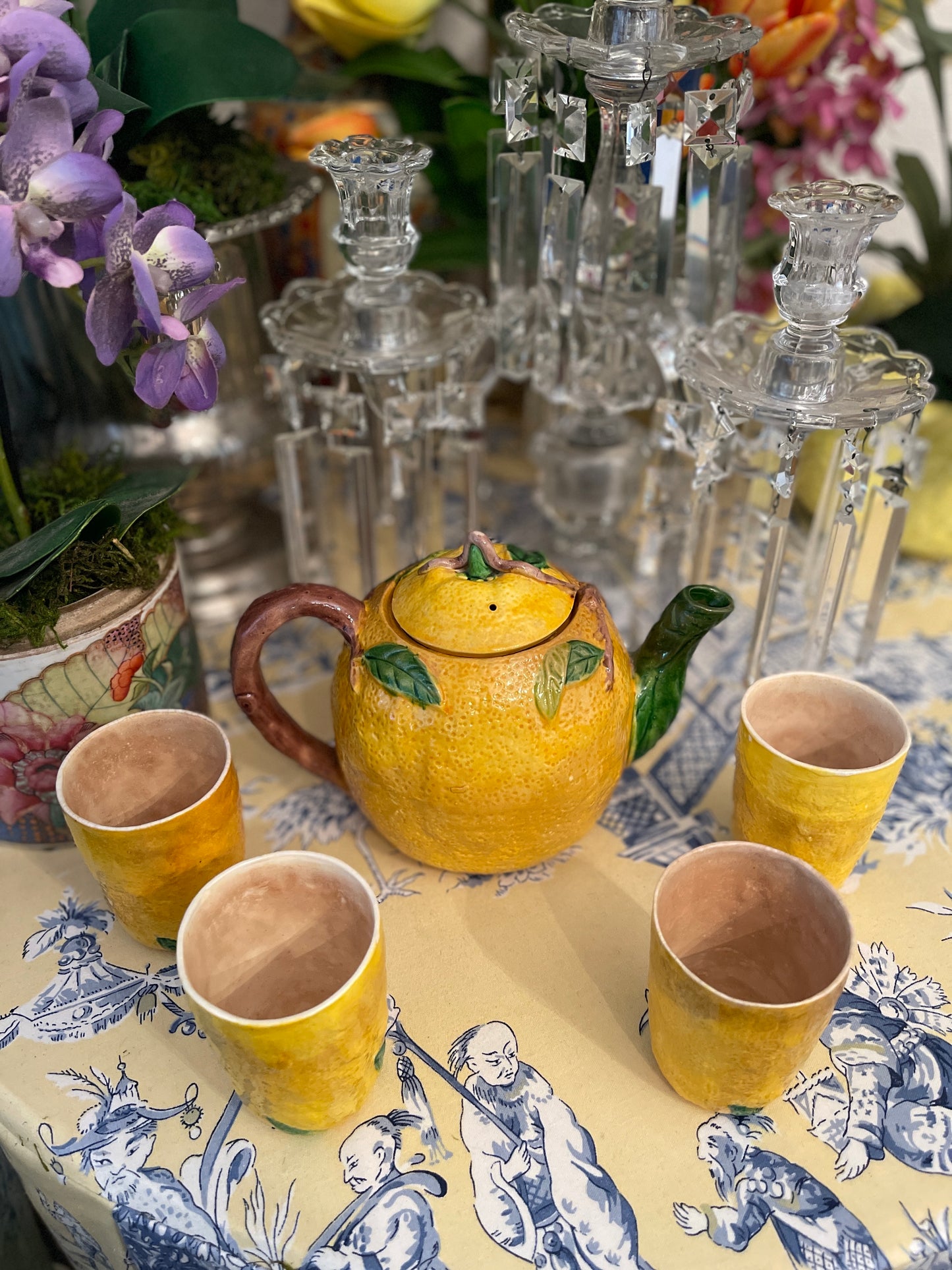 Vintage Majolica Lemon Tea Set, Made in Japan