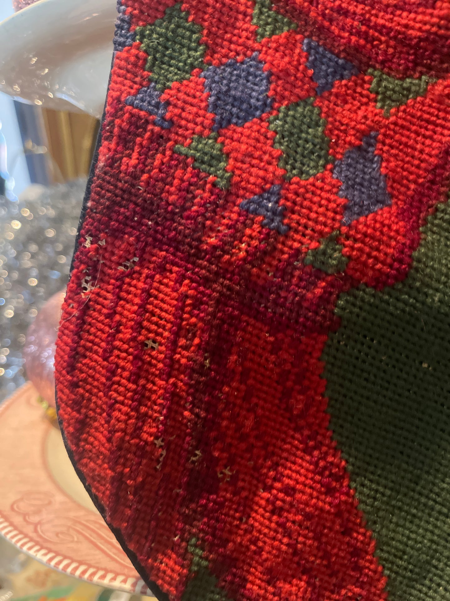 Vintage Santa Playing Golf Needlepoint Christmas Stocking