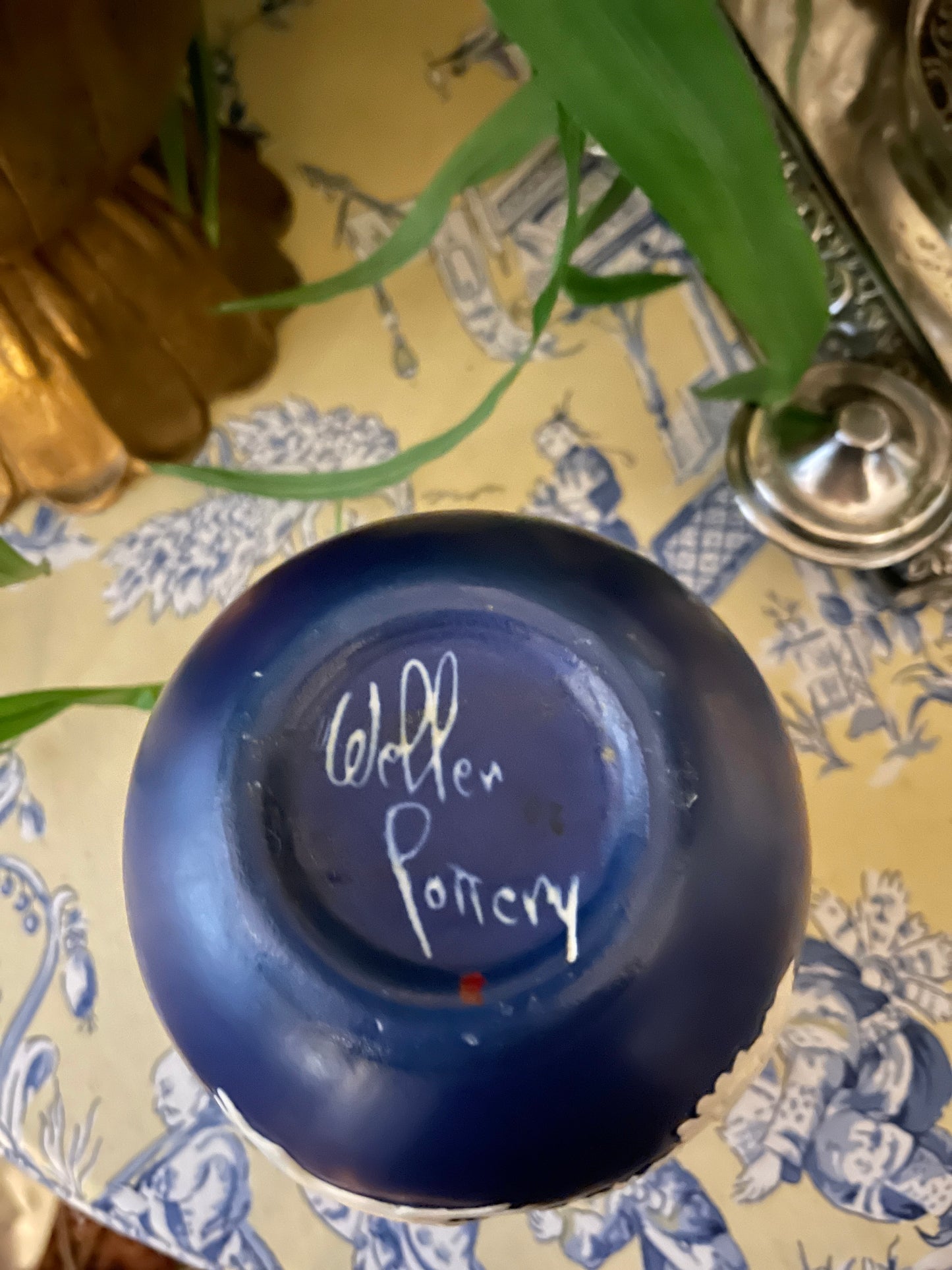 Vintage Weller Pottery Equestrian Vase, Blue and White, Marked