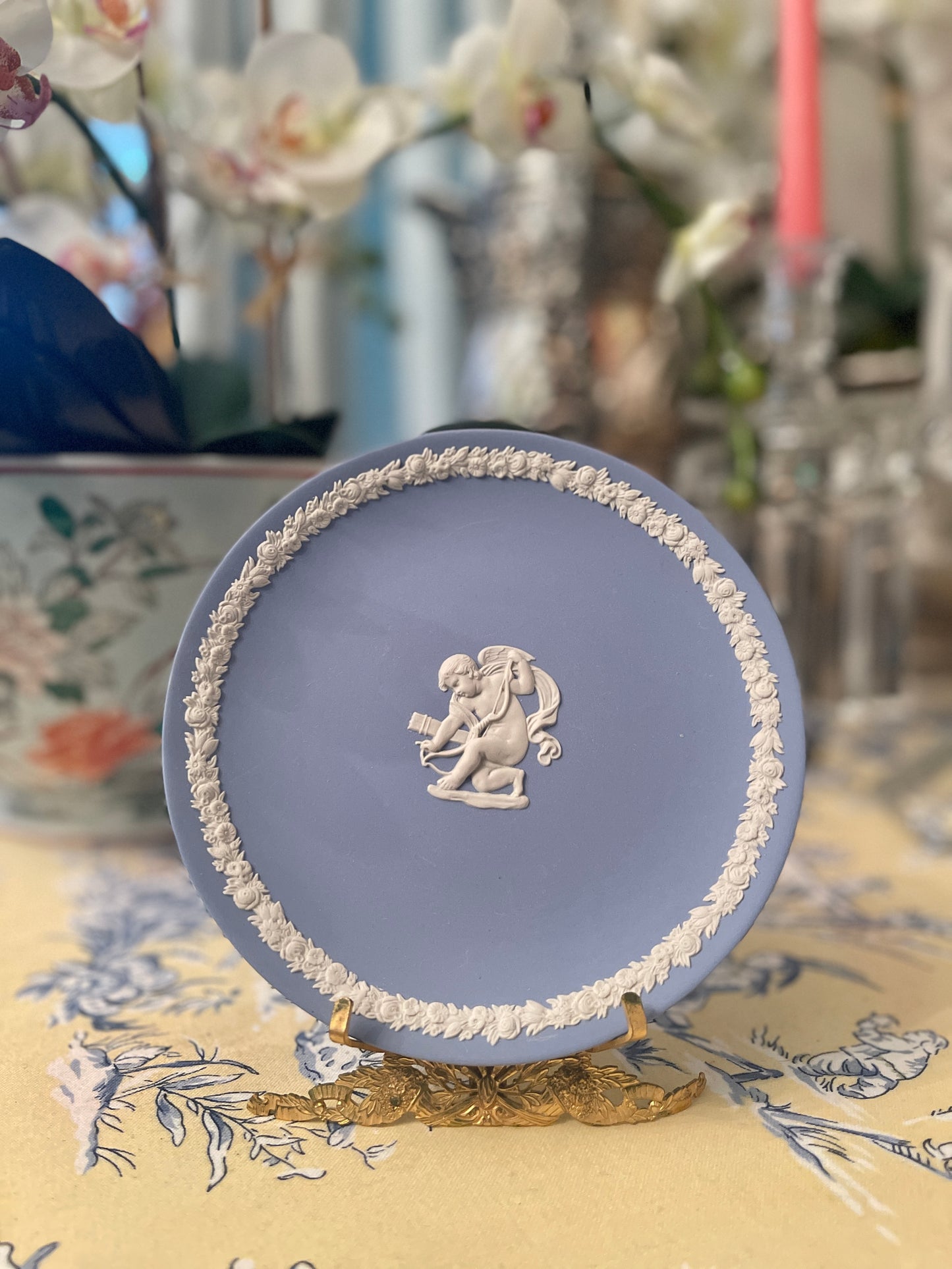 Vintage Wedgwood Cherub Plate, White in Blue