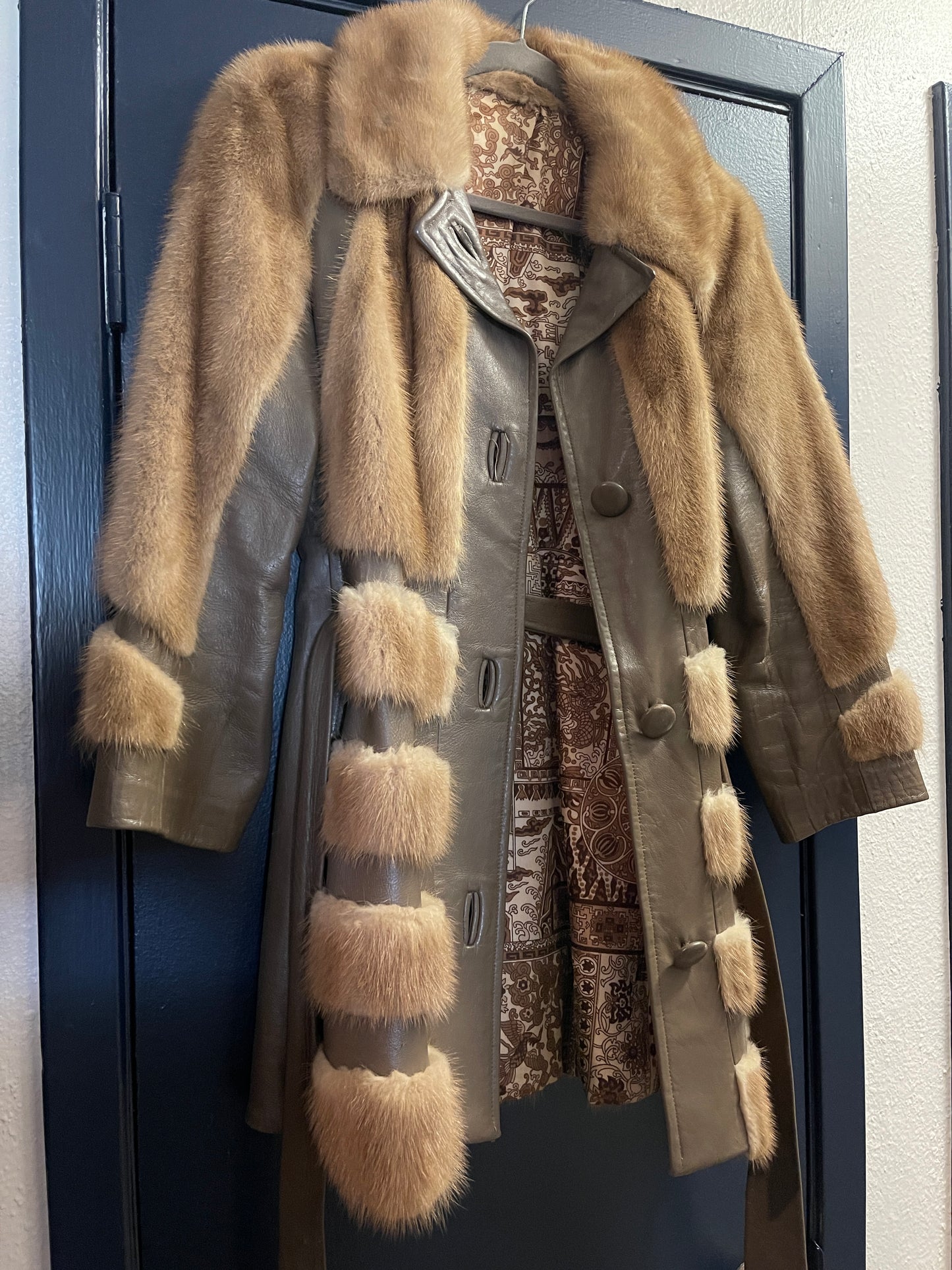 Vintage Estate Leather and Mink Jacket with Chinoiserie Lining