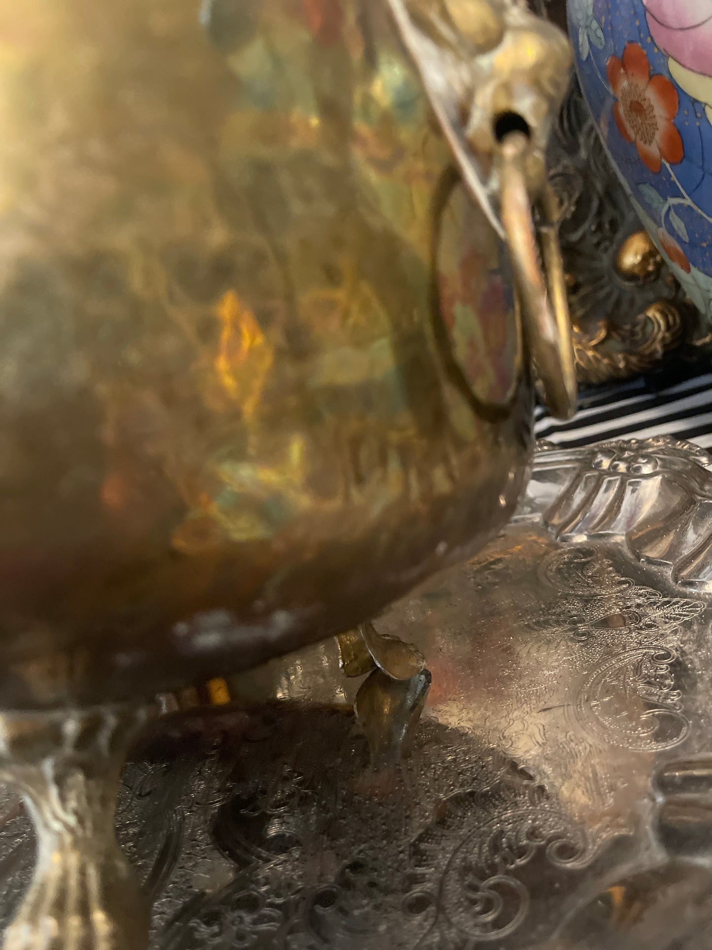 Brass Empire Vessel with Lions Heads and Paw Feet