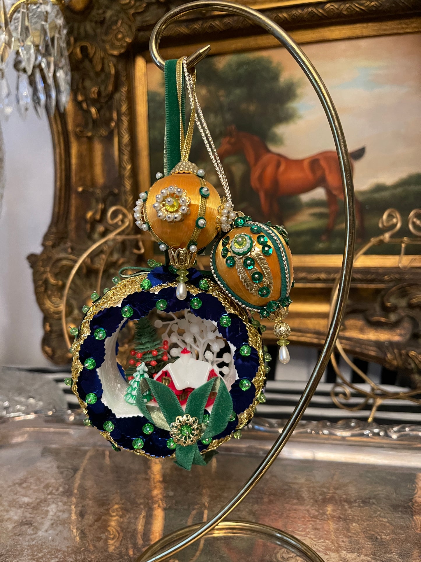 Snowy Scene Push Pin Christmas Ornaments, Set of 3