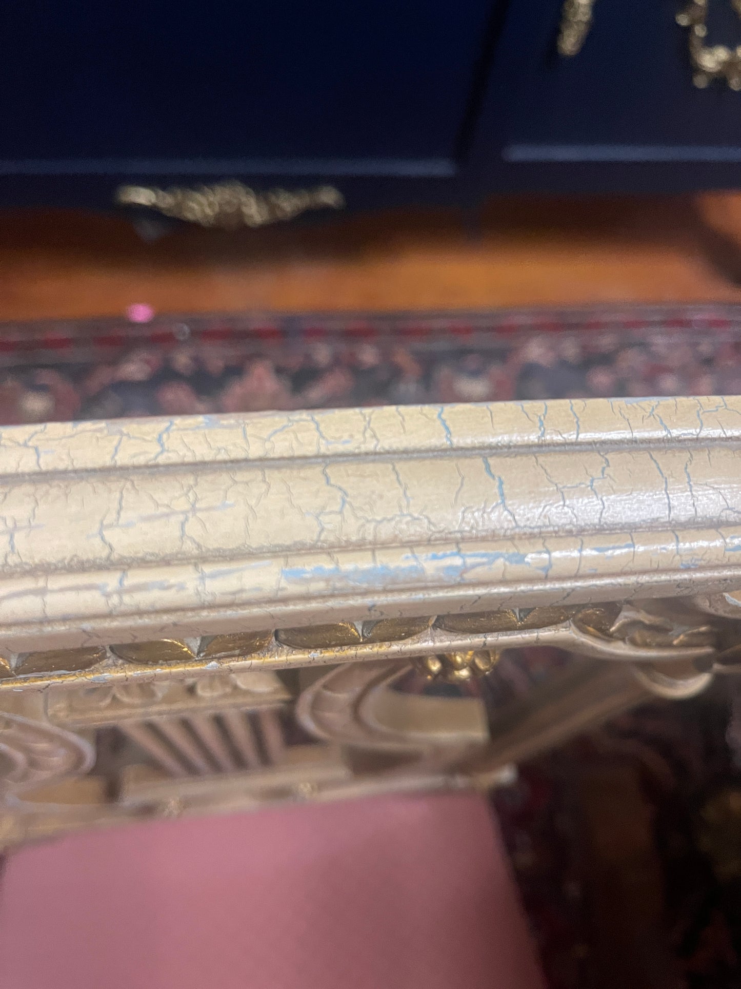Pair of Antique Neoclassical Lyre Back Chairs – Carved Gilt Accents & Blush Upholstery *Pick Up Only*