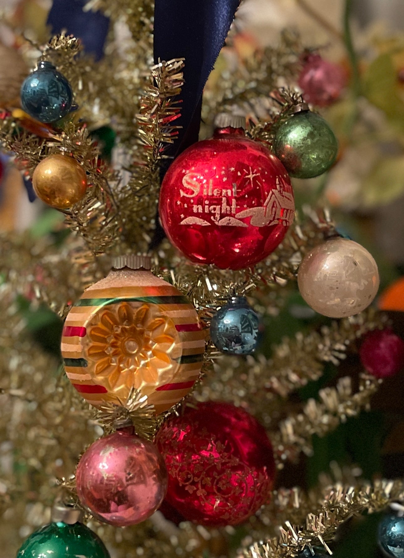 Pink Christmas Tree Decorated with Vintage Shiny Brite Ornaments