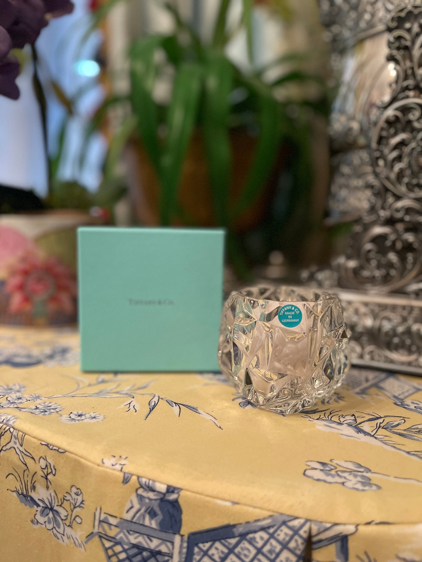 Vintage Rock Cut Crystal Votive in Original Tiffany & Co Box