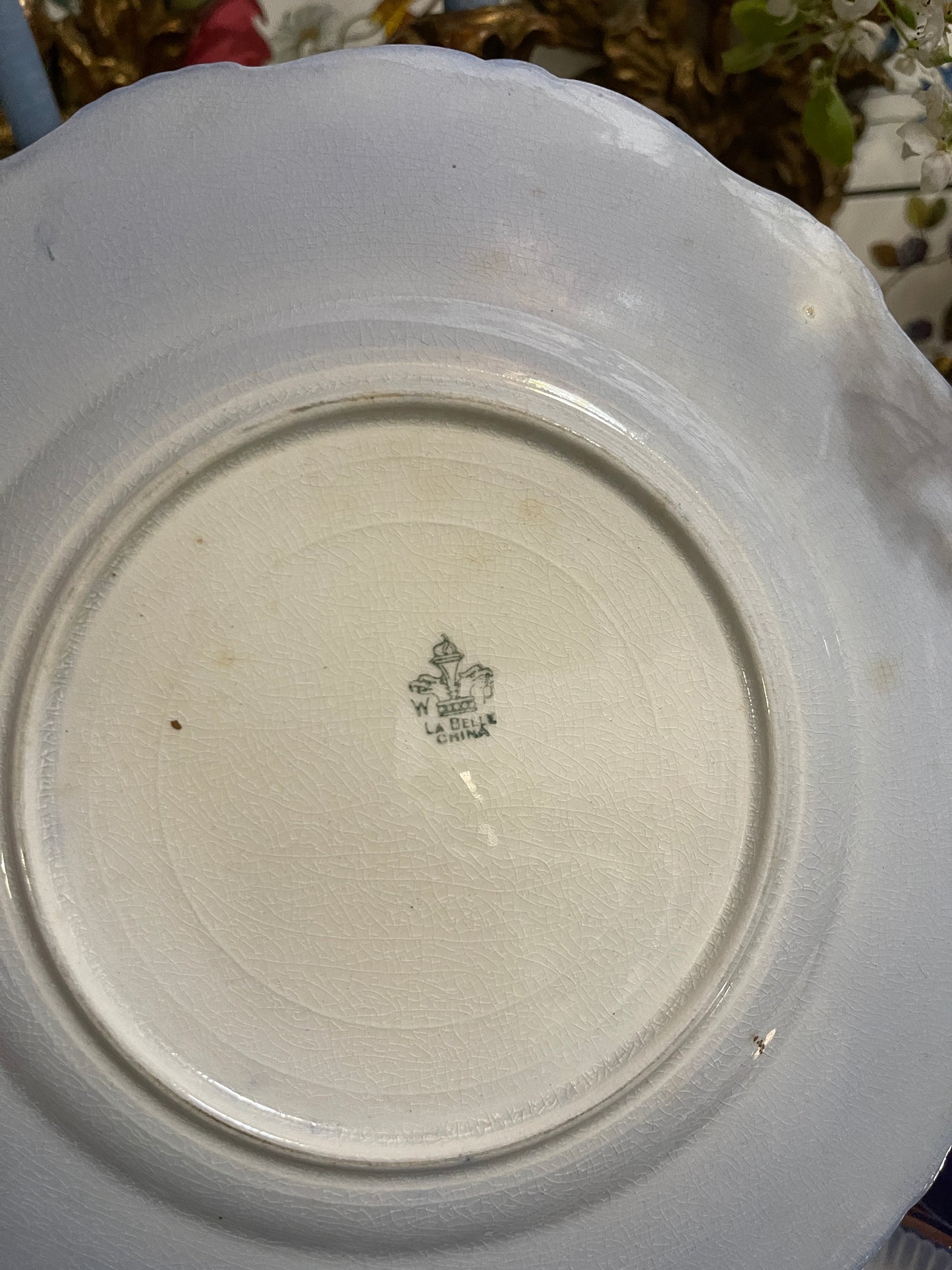 Antique Flow Blue La Belle 10” Turkey Plate, 2 Available