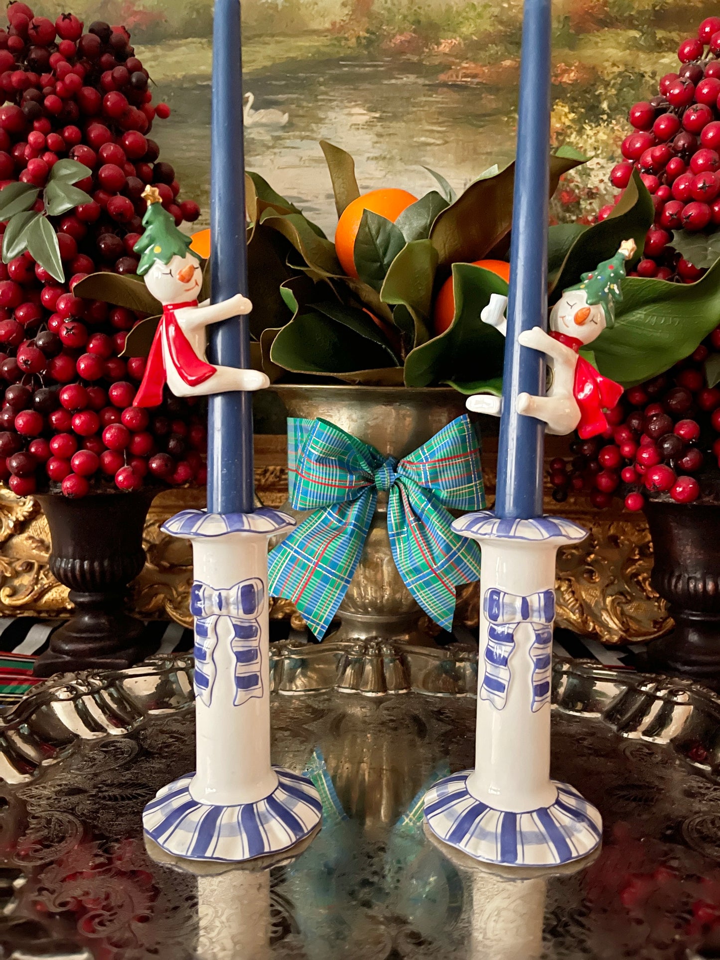 Mid Century 1958 Holt Howard Snowman Candle Hugger Pair, Made in Japan Hand Painted Porcelain, Holiday Estate Decor