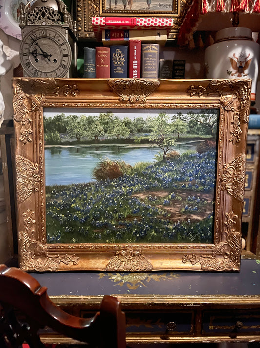 Bluebonnets by the Brazos, Signed by J. Rembold (1941-2010) Bluebonnet Painting, Texas Art