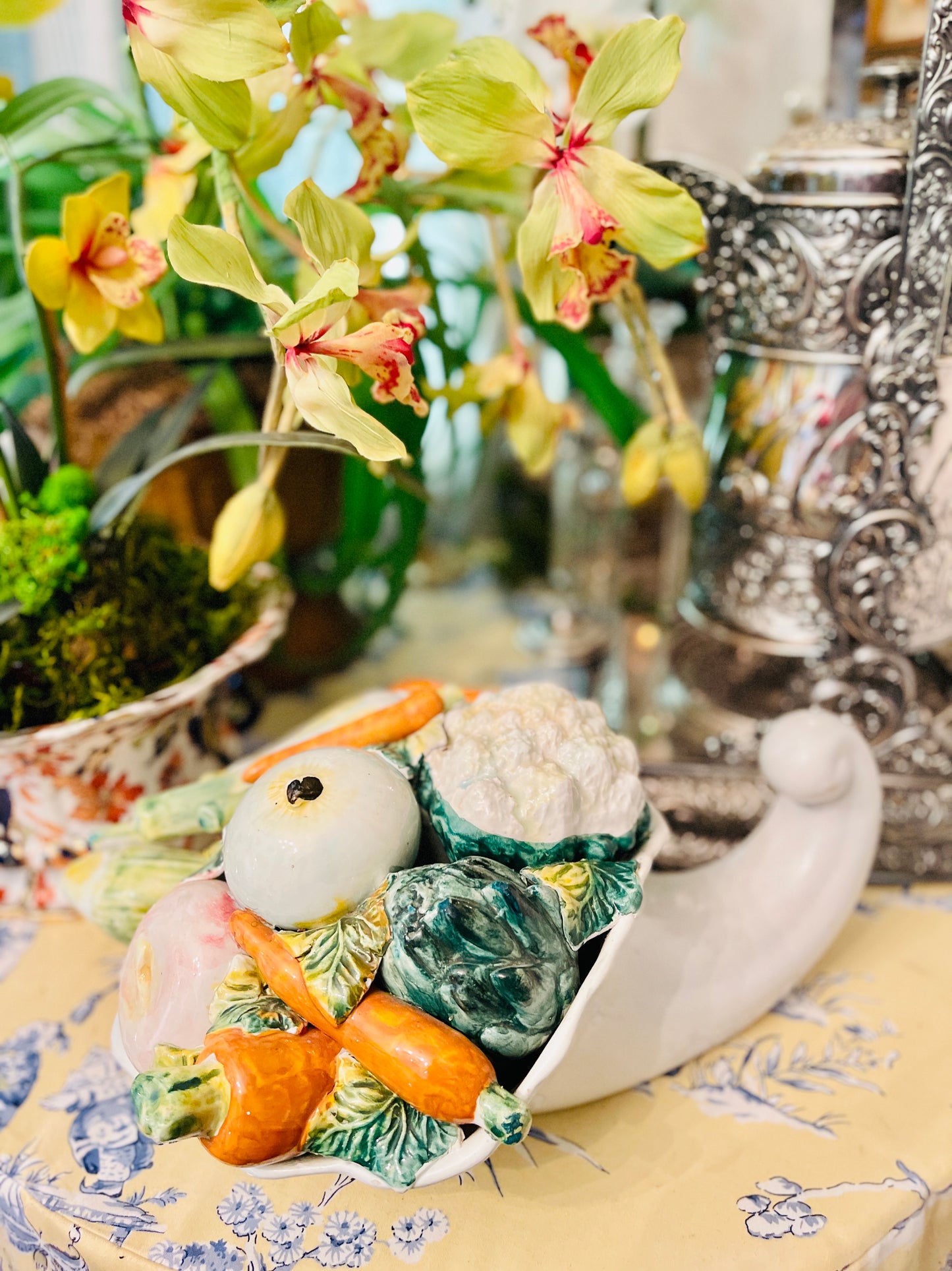 Vintage Italian Cornucopia, Hand Painted Porcelain