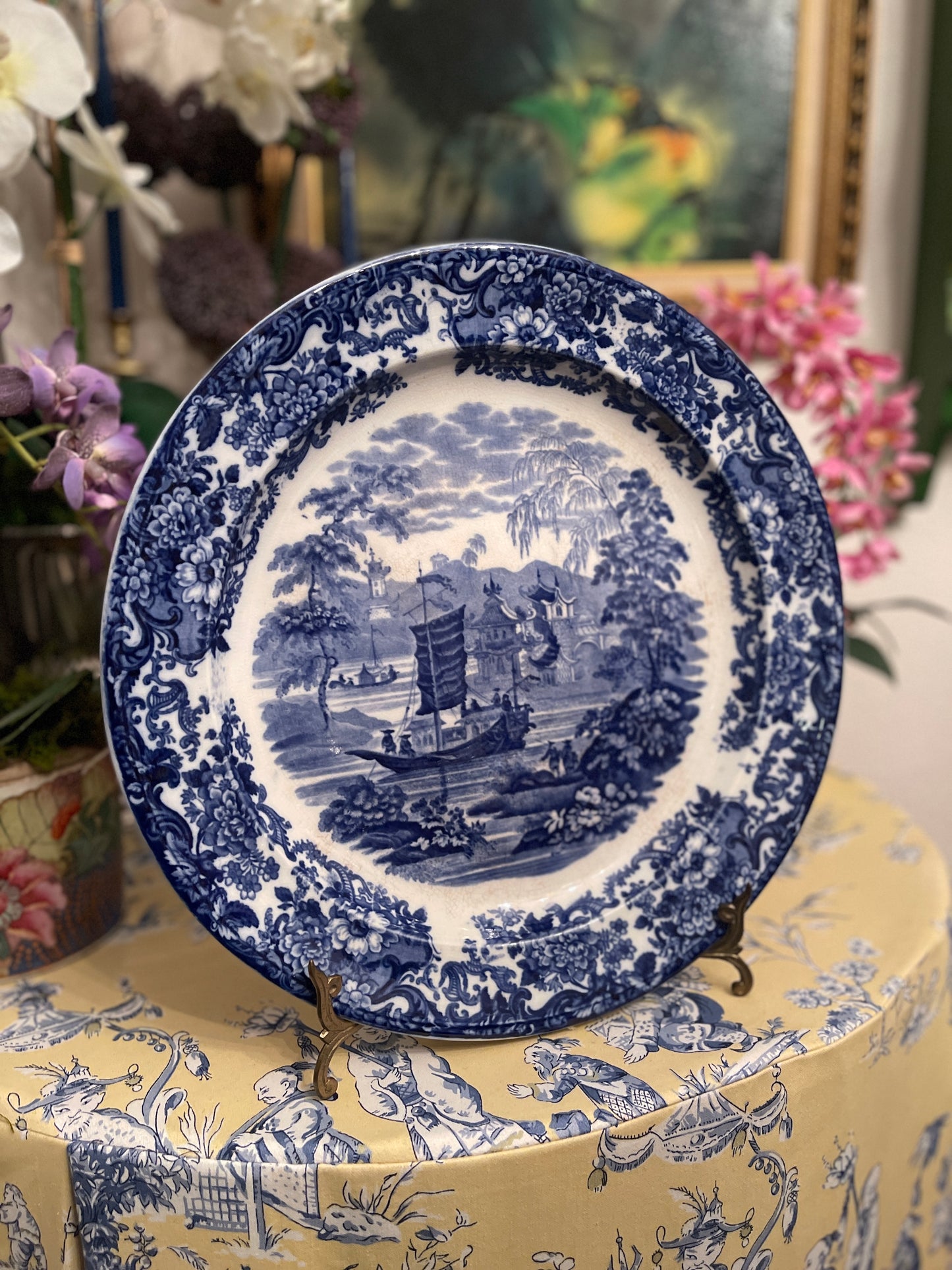 Large Antique Chinoiserie Wedgwood Platter, Blue and White