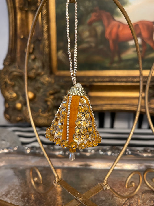 Gold Velvet and White Push Pin Christmas Ornaments, Set of 2