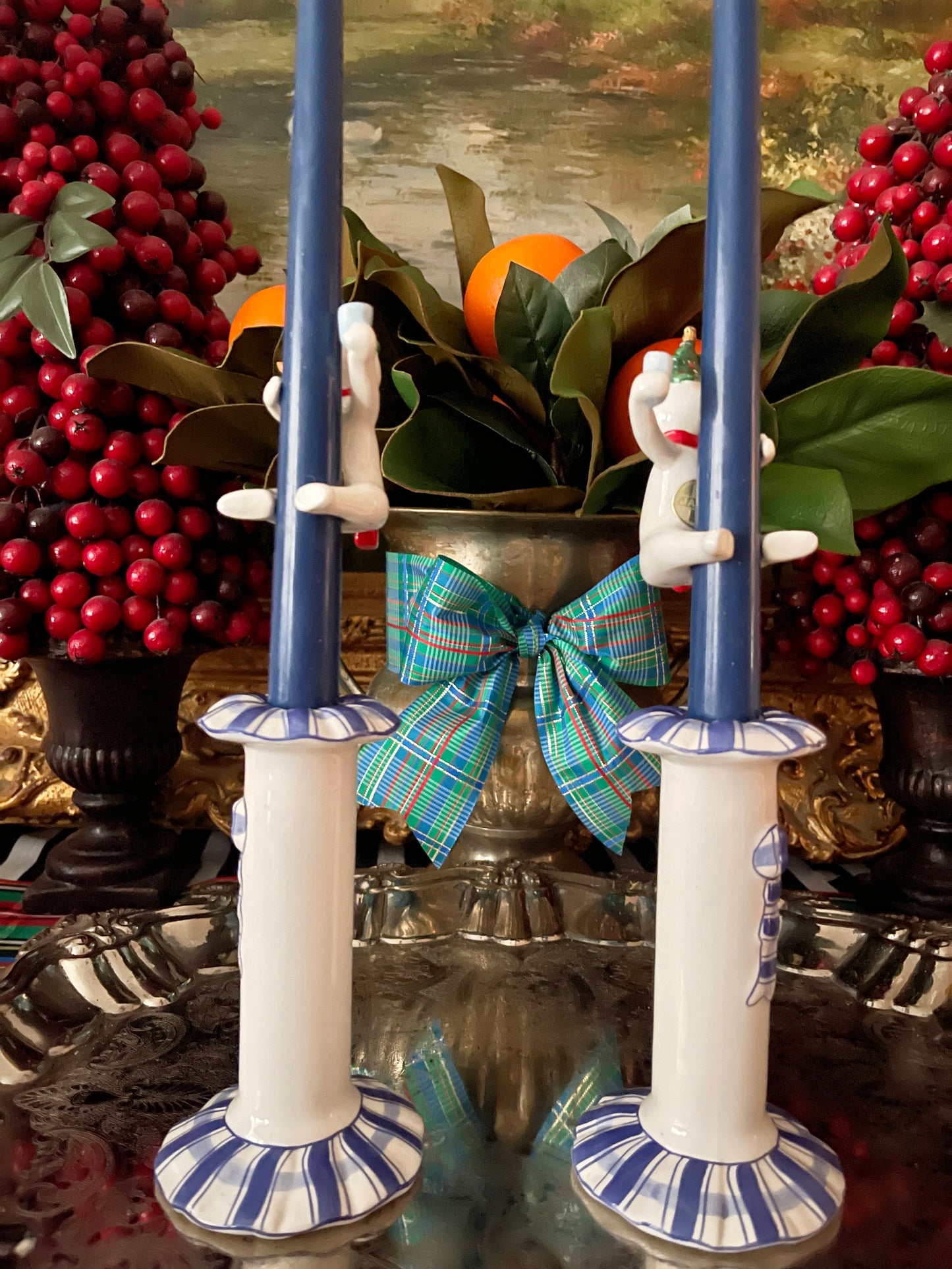 Mid Century 1958 Holt Howard Snowman Candle Hugger Pair, Made in Japan Hand Painted Porcelain, Holiday Estate Decor