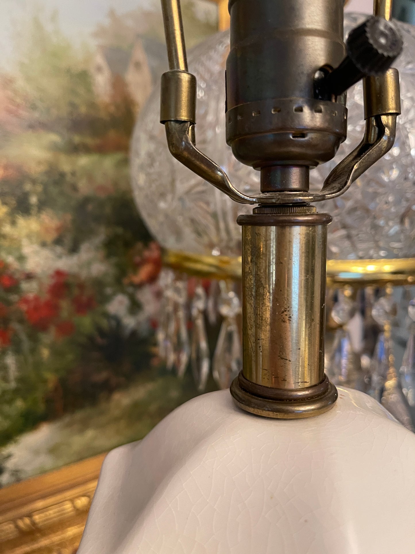Vintage Frederick Copper Palm Beach Chic Chinoiserie Pagoda Bamboo Style Lamps, Yellow and White, Pair