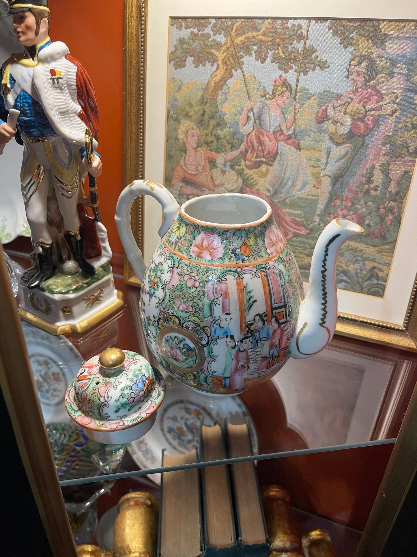 Rose Medallion Tea Pot, Hand Painted, Early 20th Century Famille Rose