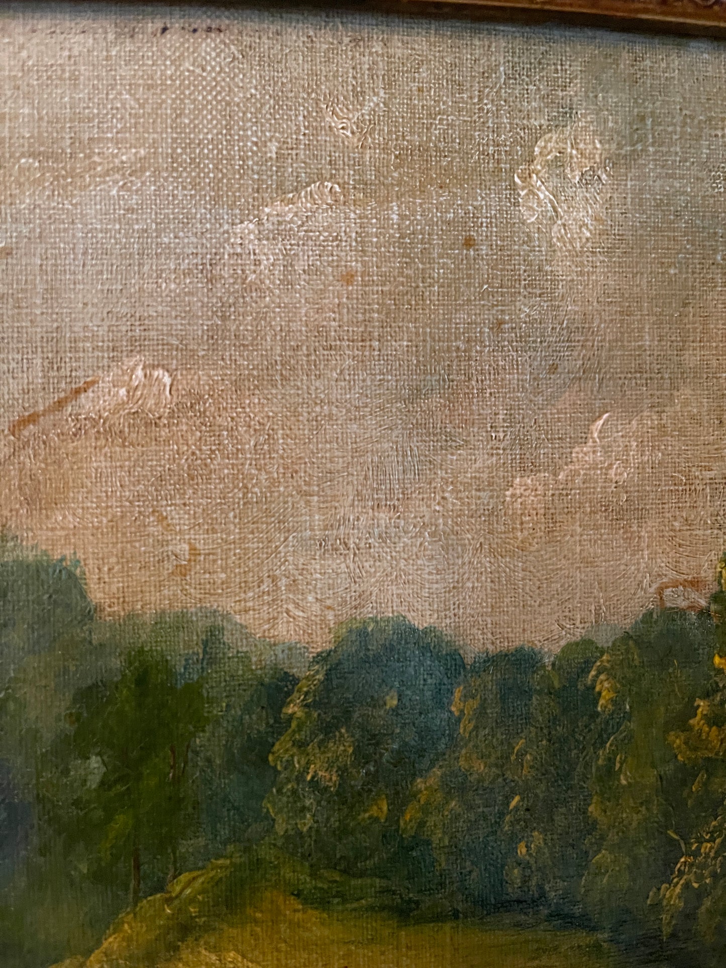 19th Century French Pastoral Oil Painting of Sheep Grazing — Antique Landscape with Varnished Finish