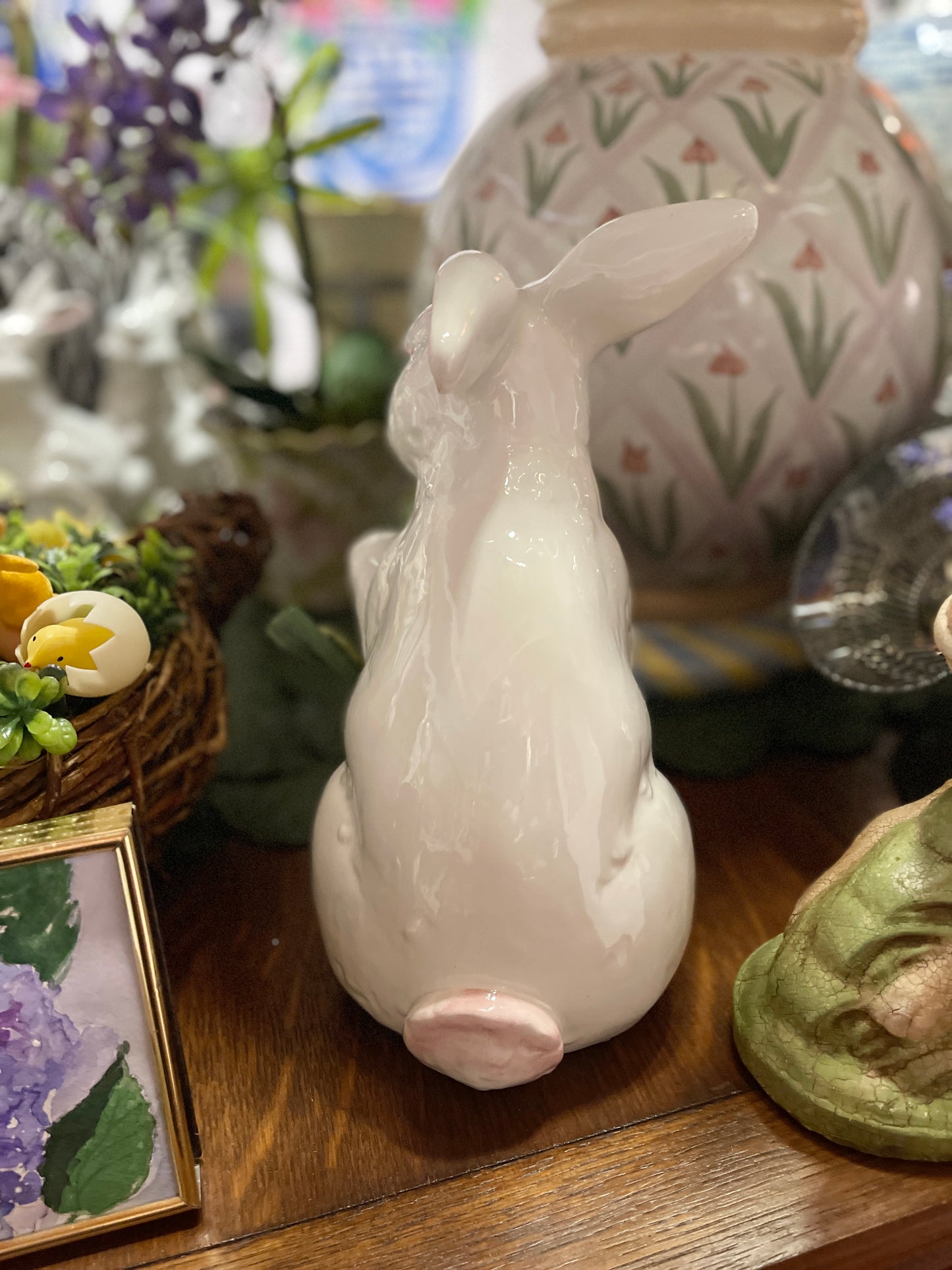 Vintage White Rabbit with Cabbage Bowl, Made in Italy