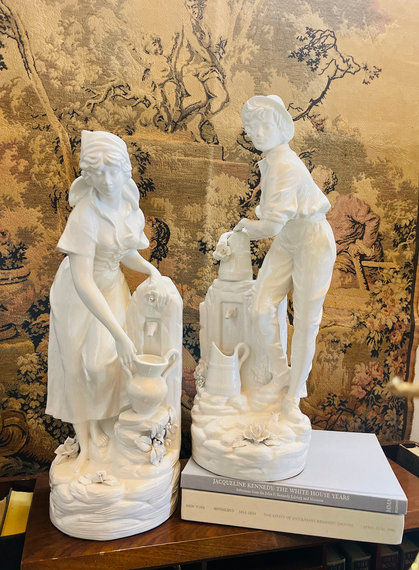 Italian Porcelain Blanc de Chin Pastoral Statuettes, Pair