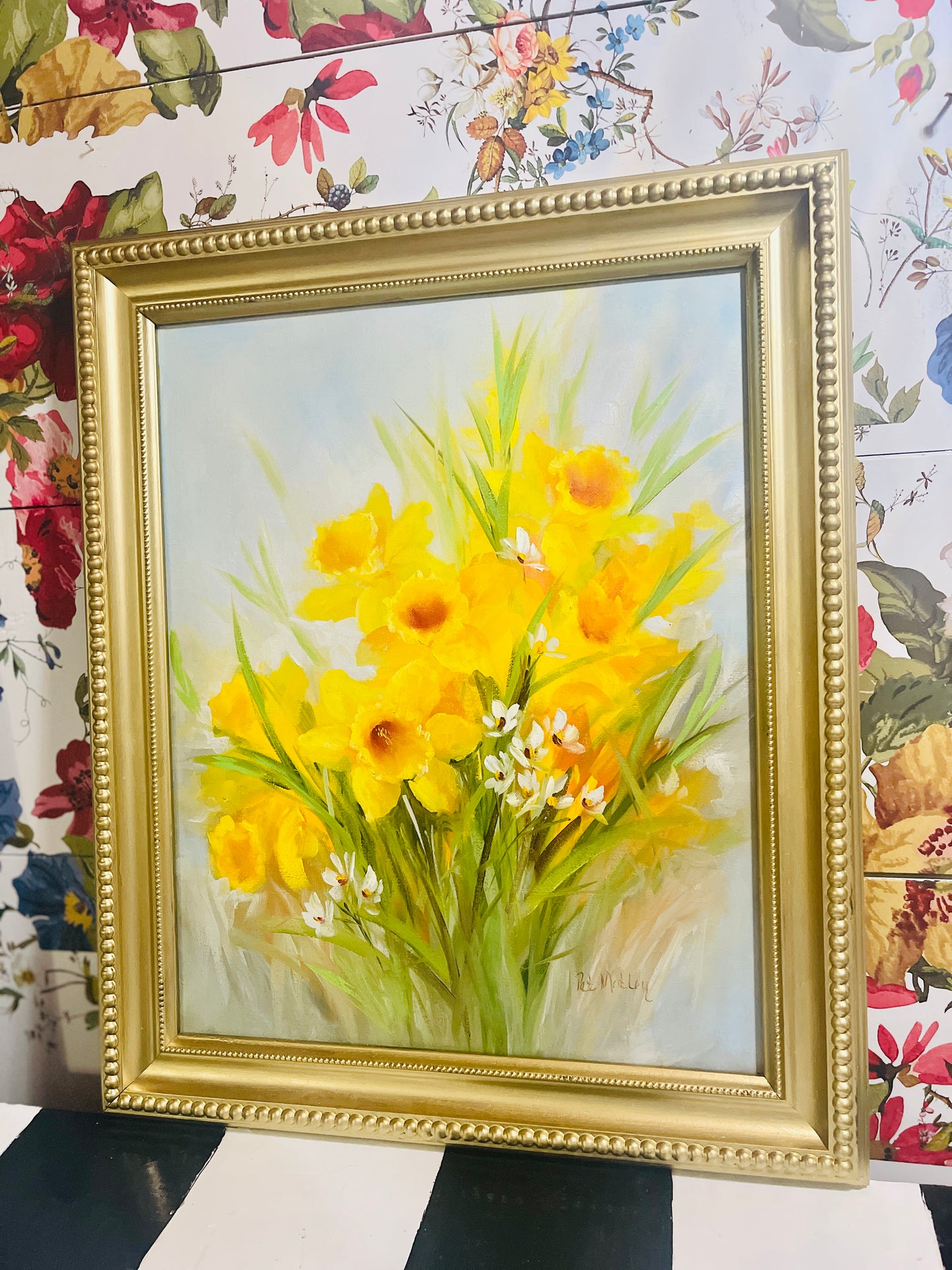 Daffodils and Paperwhites Oil Painting, Original Estate Art, Vintage, Artist Signed
