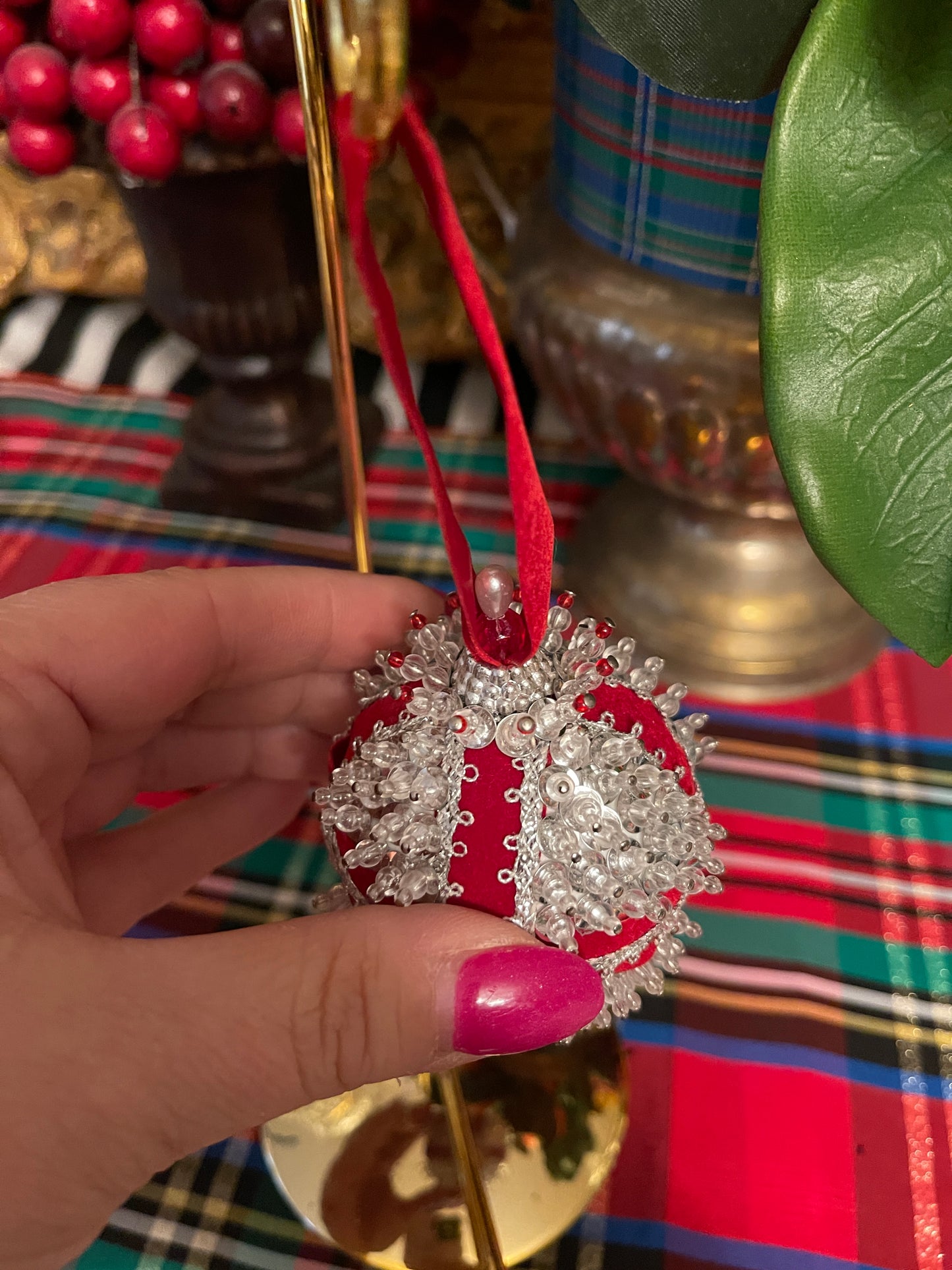 Vintage Red and Silver Push Pin Ornament, Beautifully Detailed, So Royal
