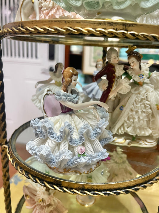 German Porcelain Dresden-Style Lace Sitting Figurine | Vintage European Porcelain