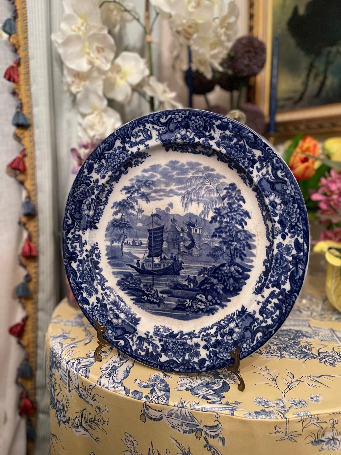 Large Antique Chinoiserie Wedgwood Platter, Blue and White