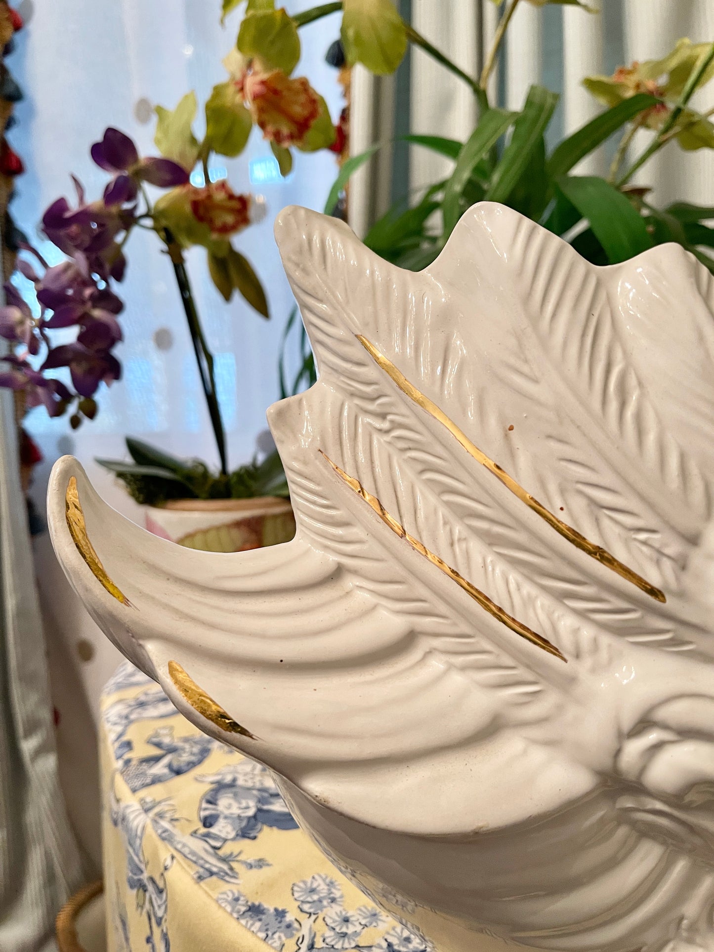 Vintage Italian Swan Planter, Hand Painted, Gold Detail