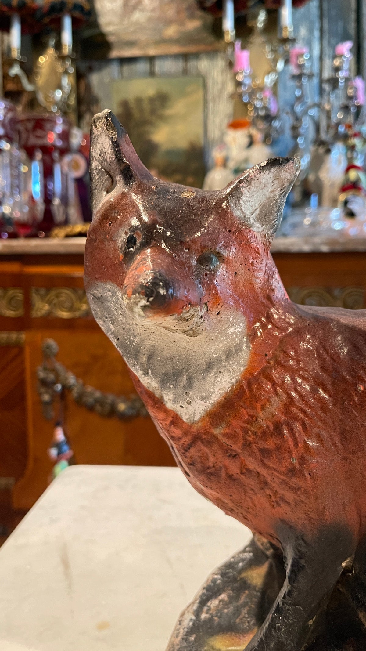 Chippy & Charming — Hand-Painted Cement Fox | 11” H × 14” L × 8” D